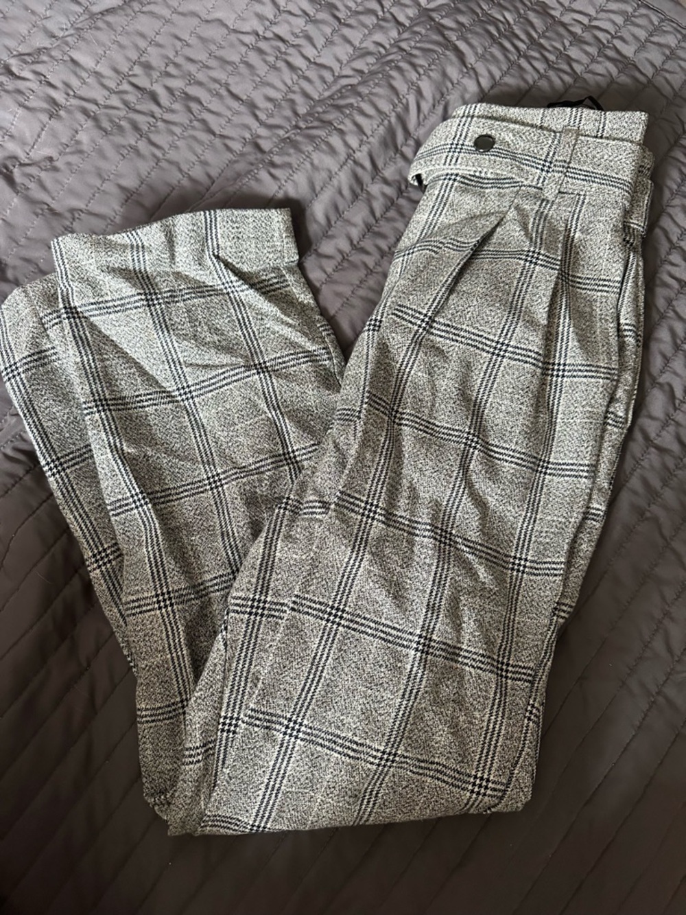 Topshop Gray and Black Plaid Trousers
